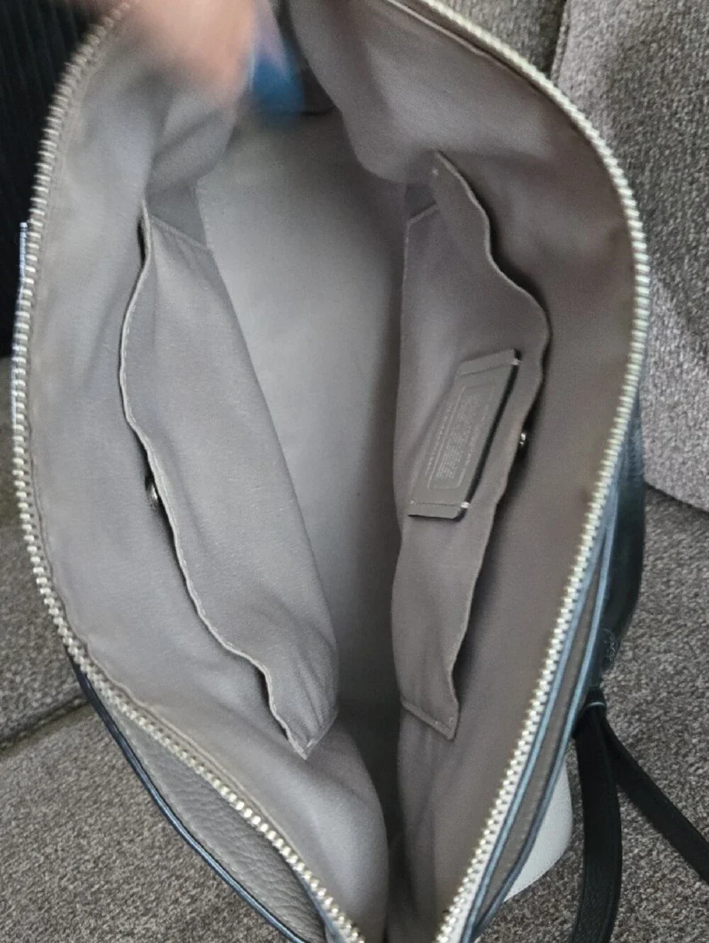 Coach Two-Tone Pebble Leather Satchel in Light Taupe, Cream With Black